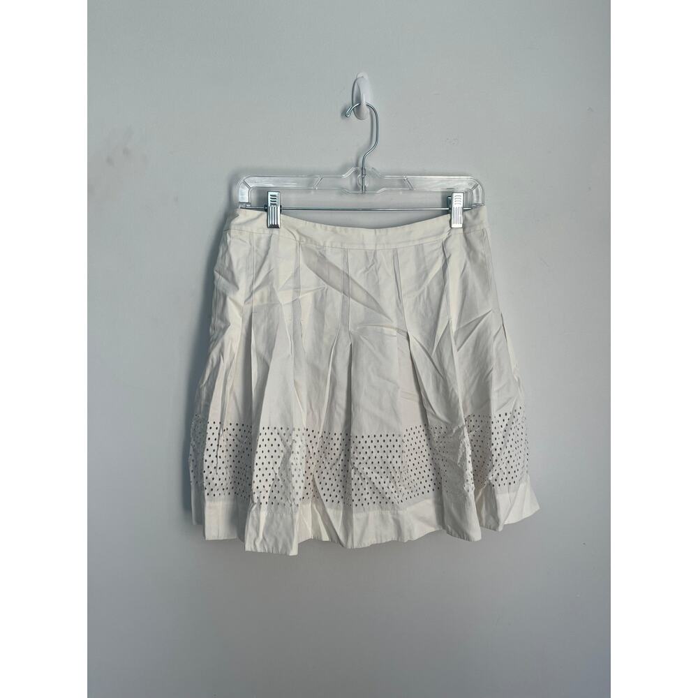 Rebecca Taylor Eyelet Mini Skirt Women 8 White Cotton Pleated‎ Lined Summer